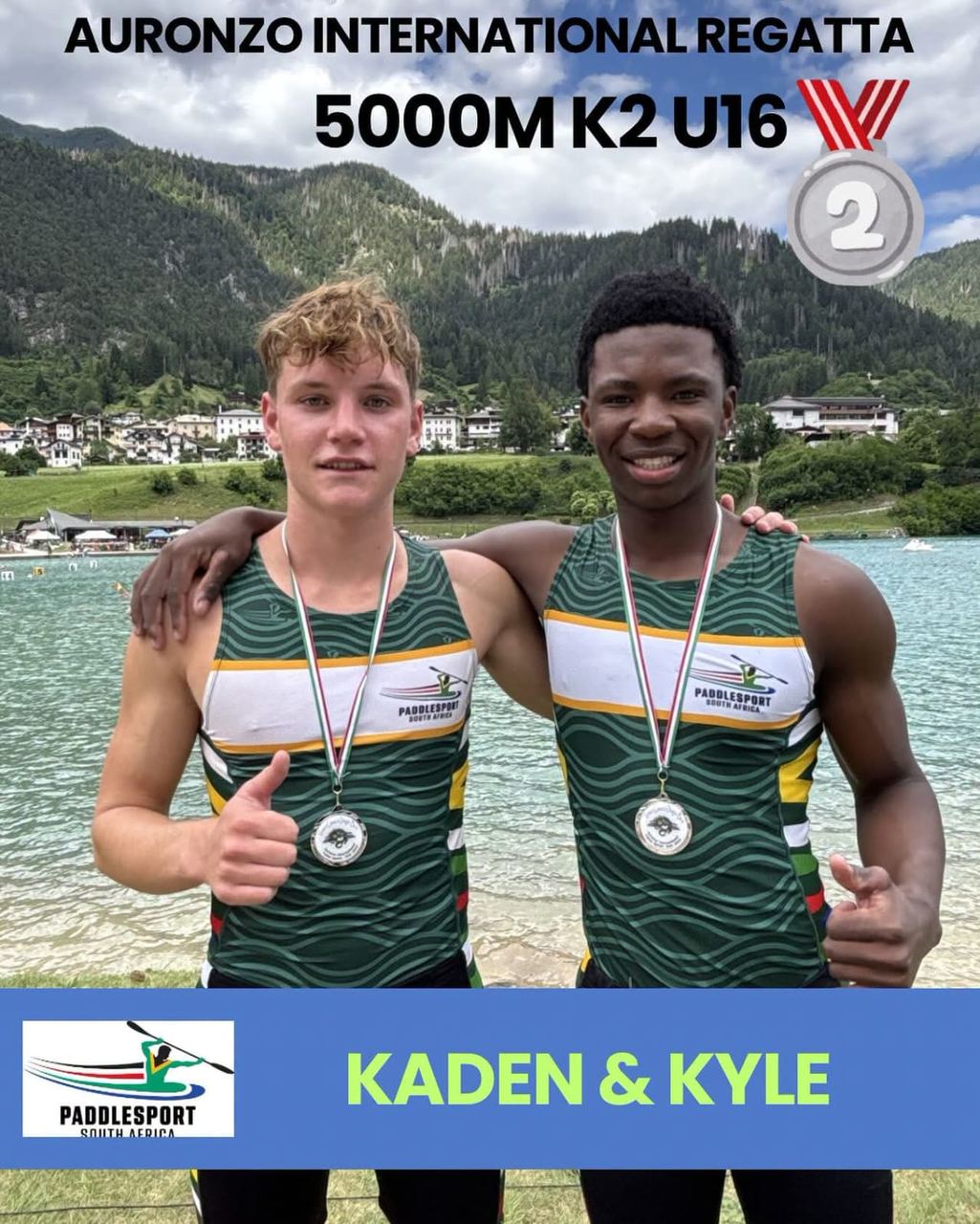 Kaden and Kyle with silver medals at Auronzo