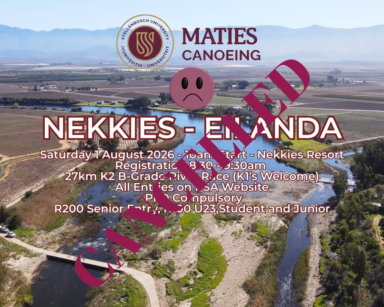 Nekkies-Eilanda cancelled due to low water, 3.5 cumecs