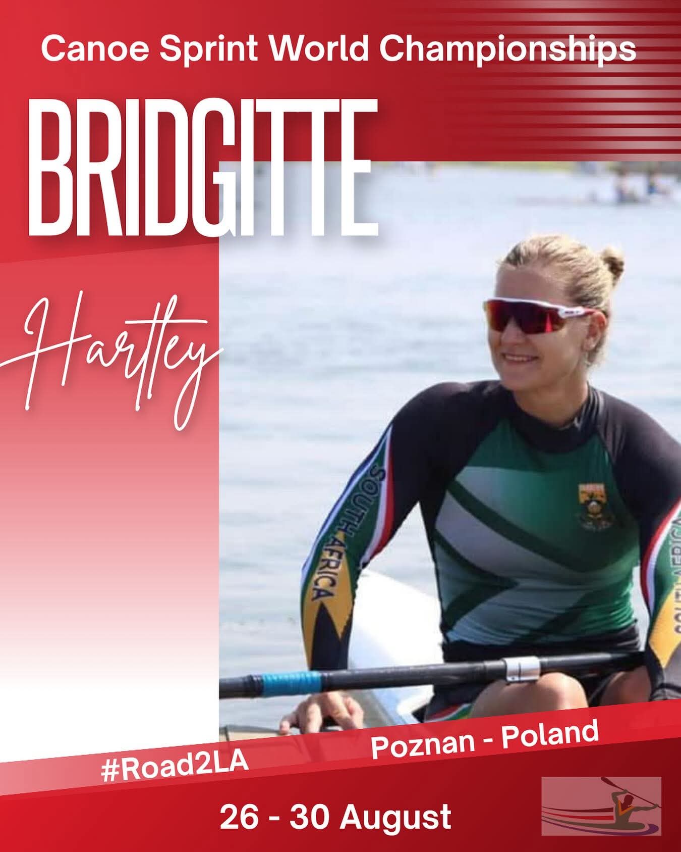 Bridgitte Hartley team card for the 2026 Canoe Sprint World Championships in Poznań