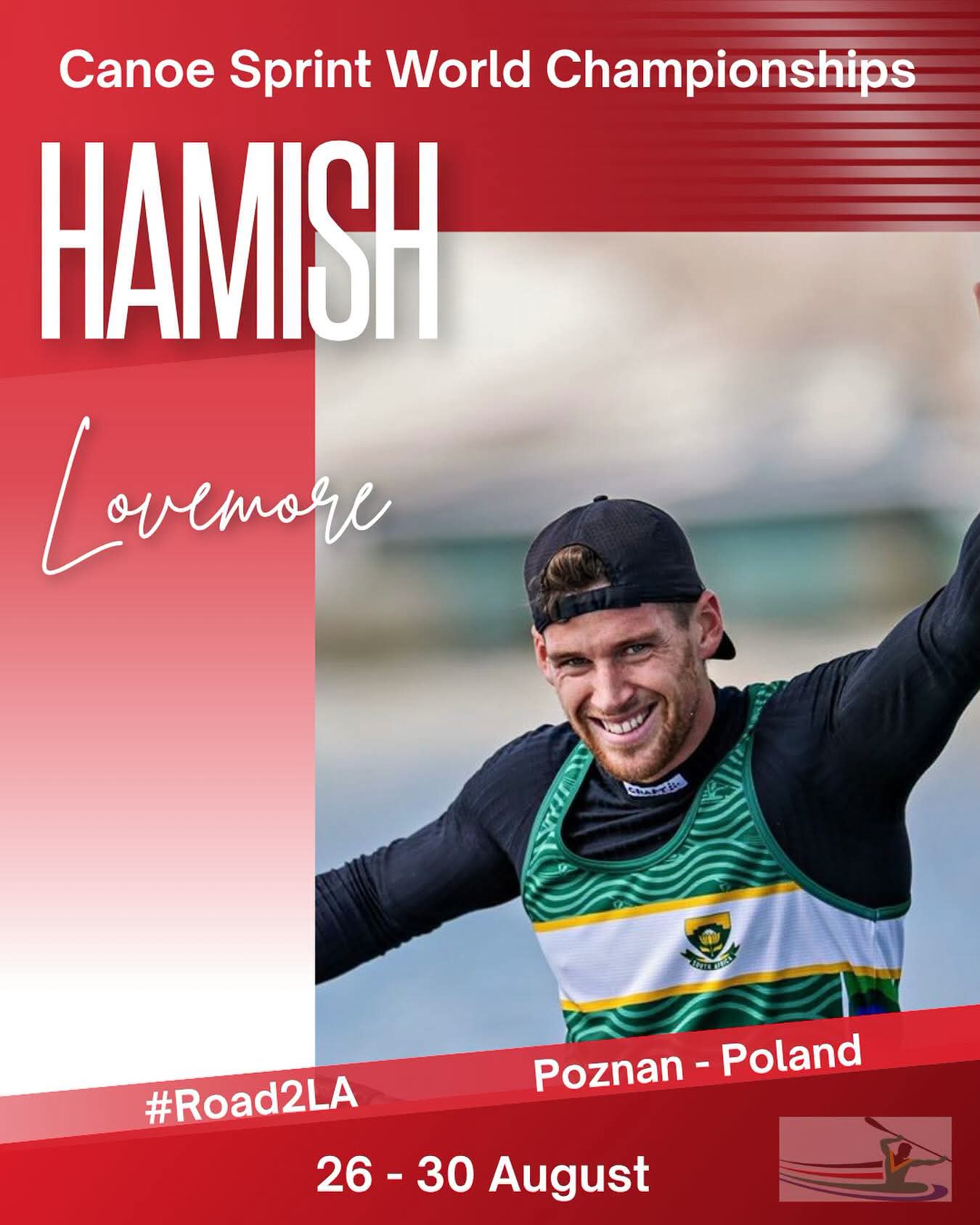 Hamish Lovemore team card for the 2026 Canoe Sprint World Championships
