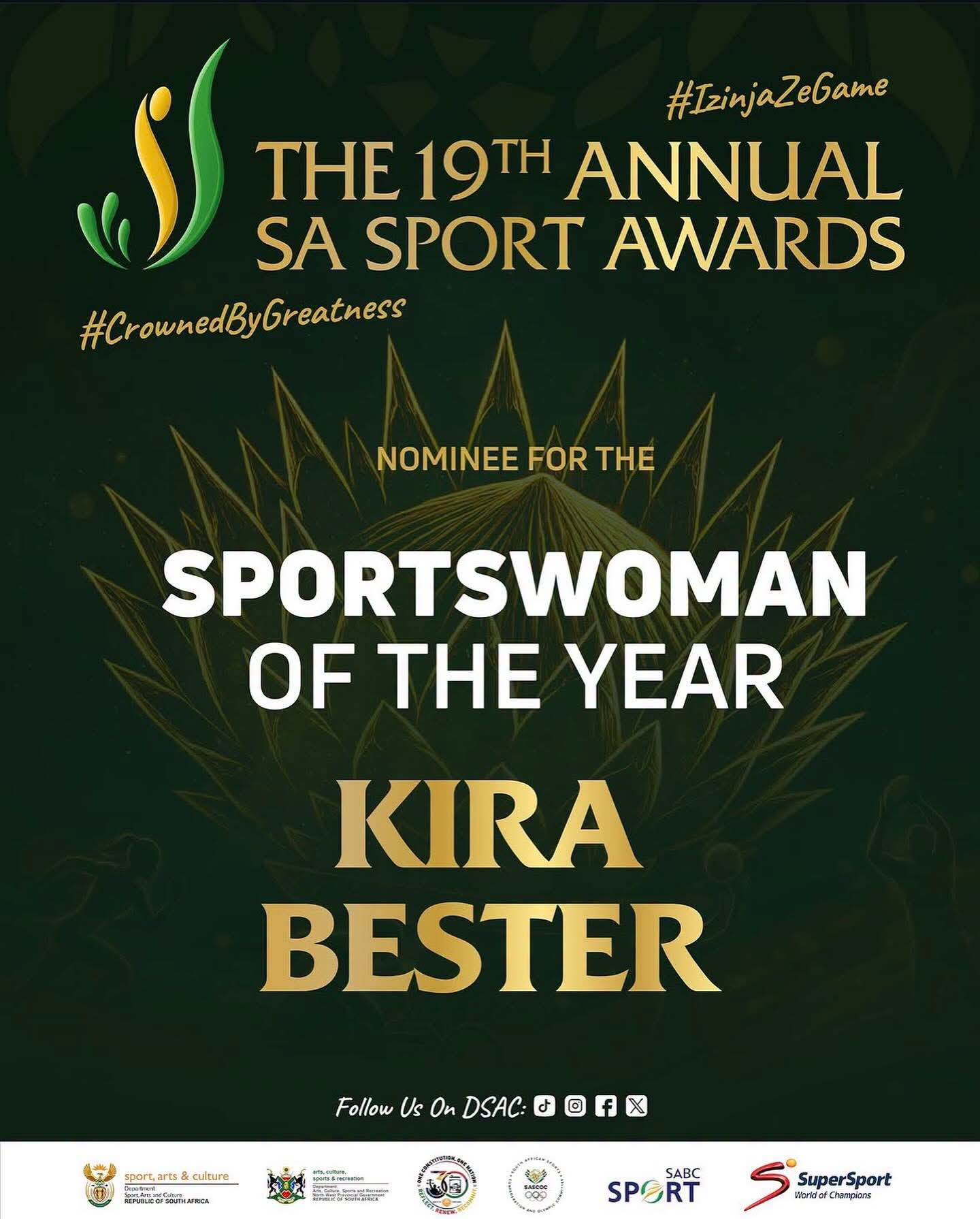 Kira Bester nominated for Sportswoman of the Year, 19th Annual SA Sport Awards
