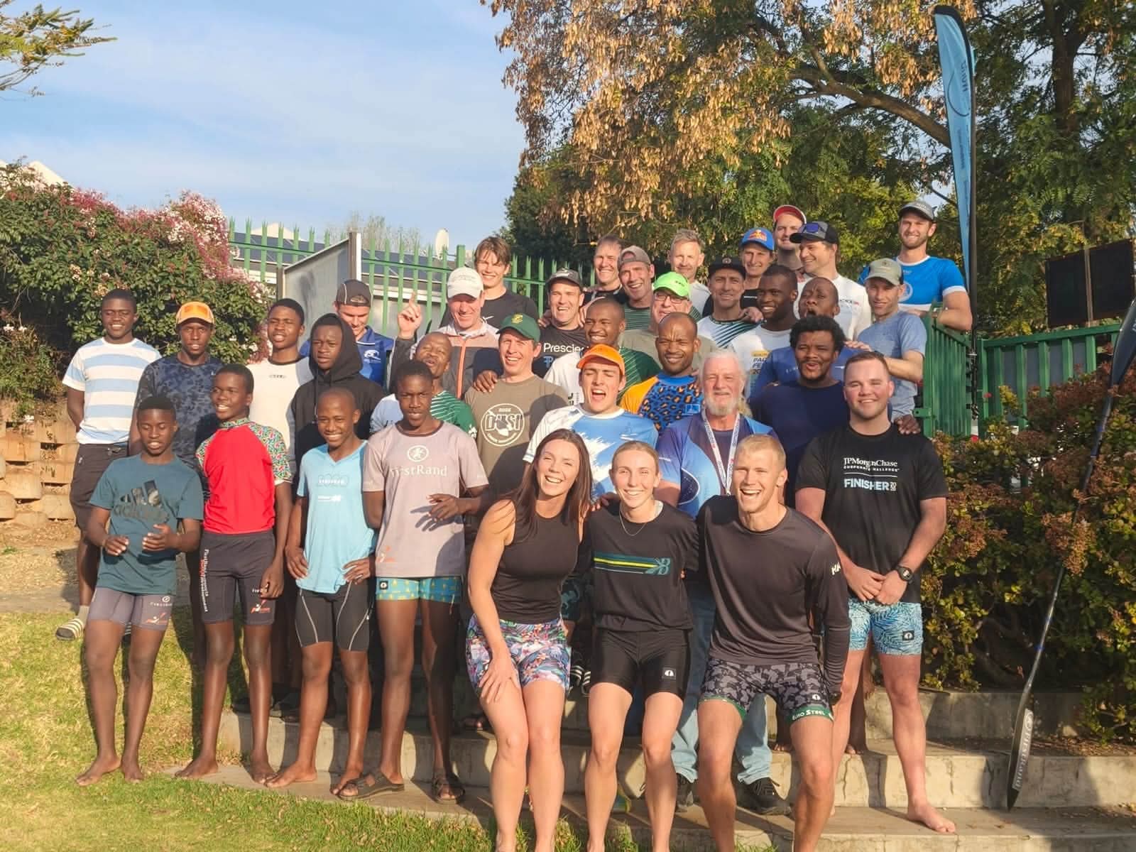 Paddlers gathered outside Dabulamanzi Canoe Club after the first Backwater Ultra