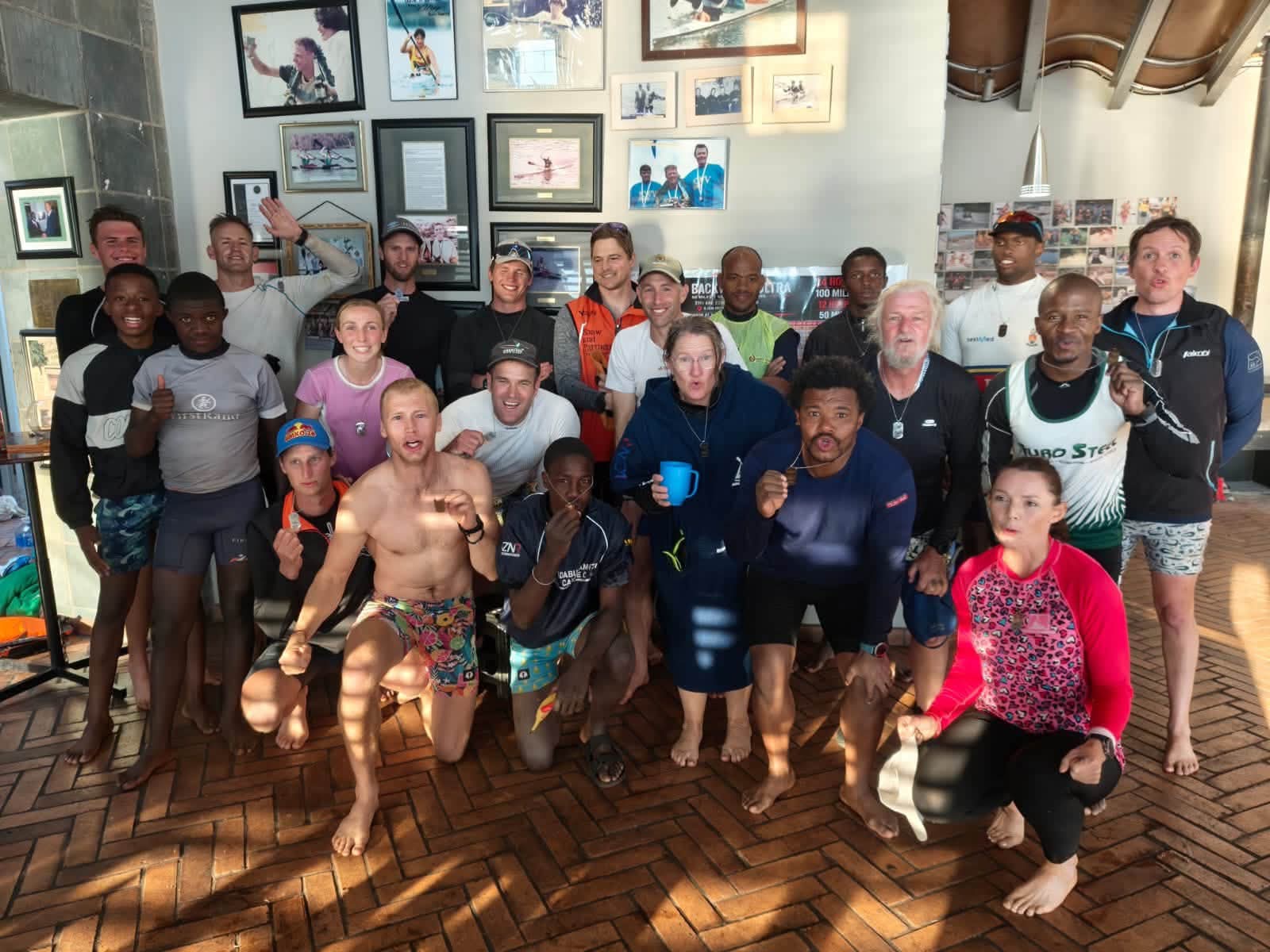 Finishers of the Dabs Backwater Ultra inside Dabulamanzi Canoe Club