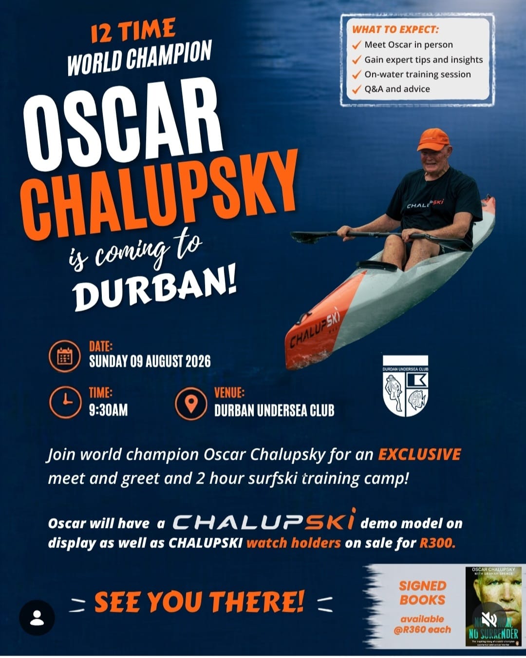 Oscar Chalupsky Durban meet and greet poster