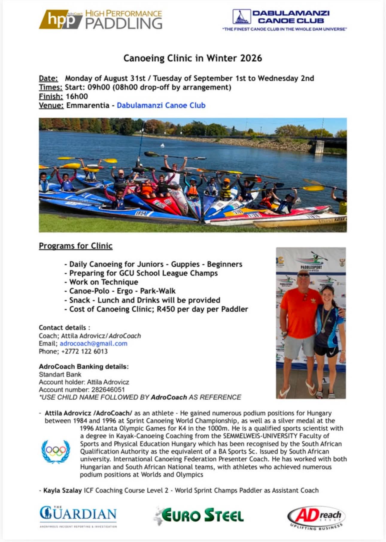 AdroCoach winter canoeing clinic poster