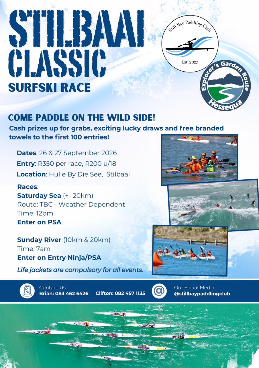 Stilbaai Classic surfski race poster for 26 and 27 September 2026