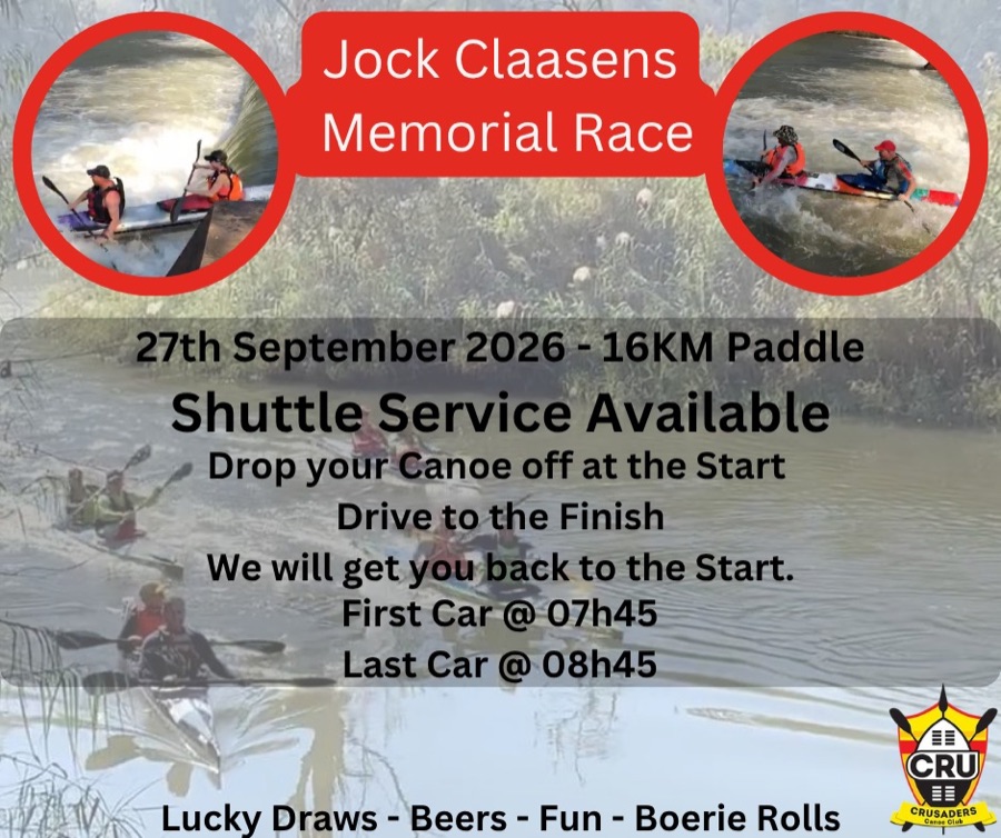 Crusaders Canoe Club Jock Claasens Memorial Race poster for 27 September 2026