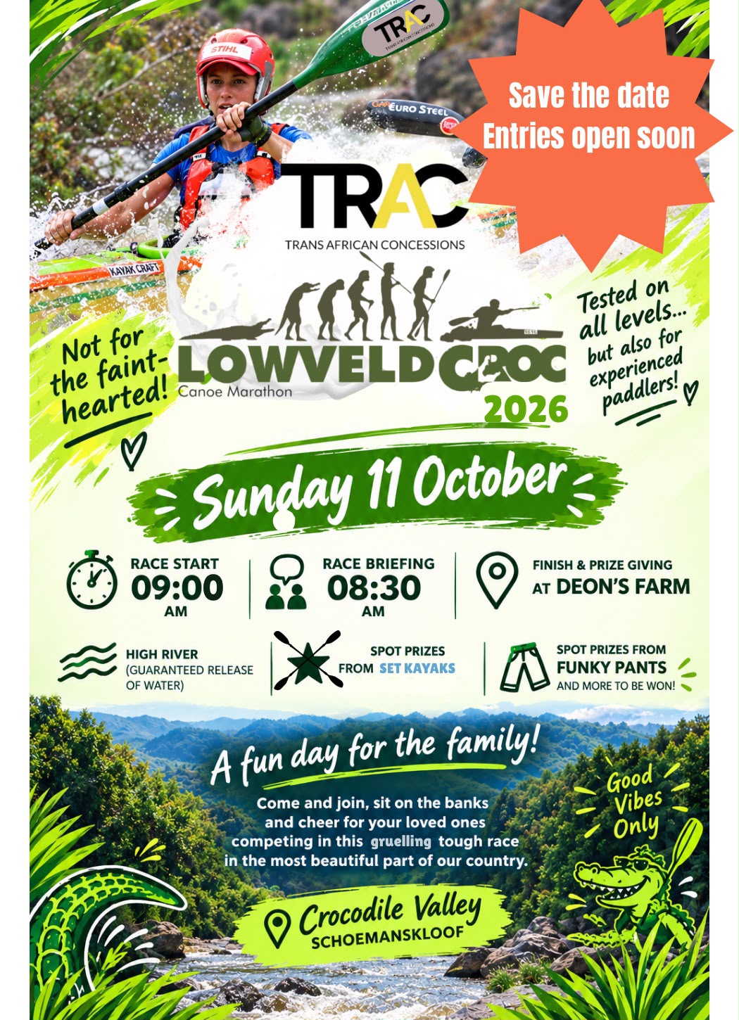 TRAC Lowveld Croc Canoe Marathon 2026 poster, Sunday 11 October