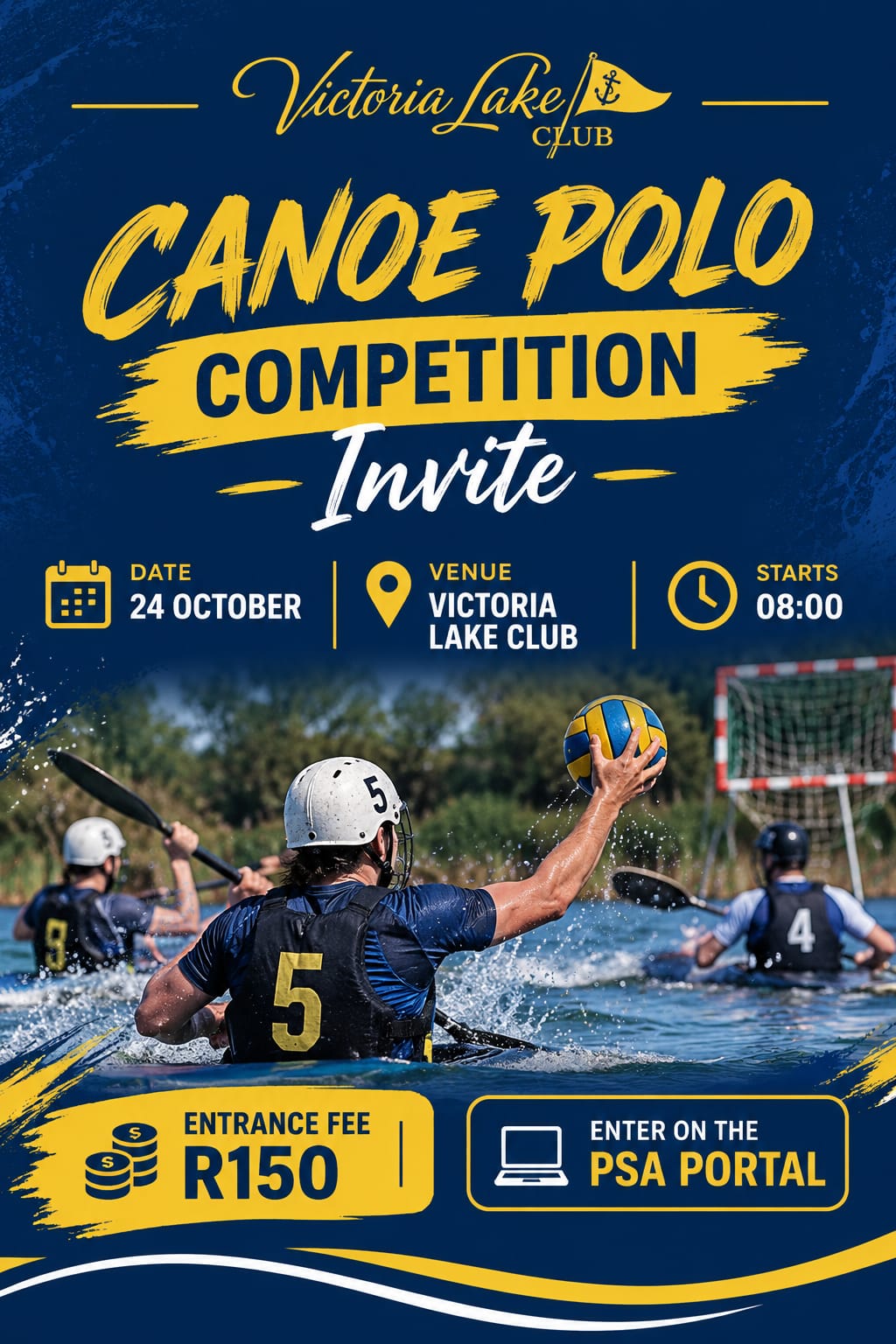 Victoria Lake Club canoe polo competition invite poster, 24 October