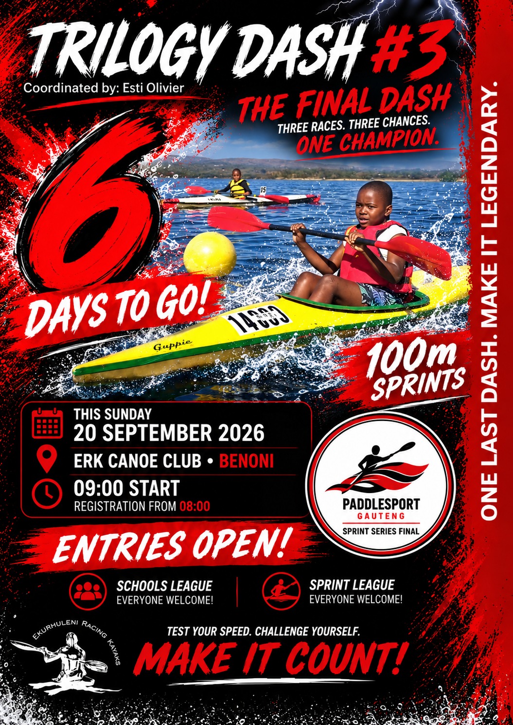 Trilogy Dash 3 sprint poster, PaddleSport Gauteng Sprint Series final